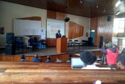 Dr. Collins Odote, Director CASELAP giving a lecture  public lecture at the Lecture  University of Nairobi Parklands Campus theater on 'The public voice & Public open spaces' on 5th of December, 2019  